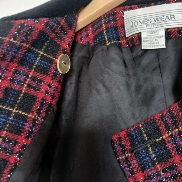 Vintage 90's Jones N.Y. Plaid Double-Breasted Pea Blazer Coat Cropped Wool - Picture 8 of 14